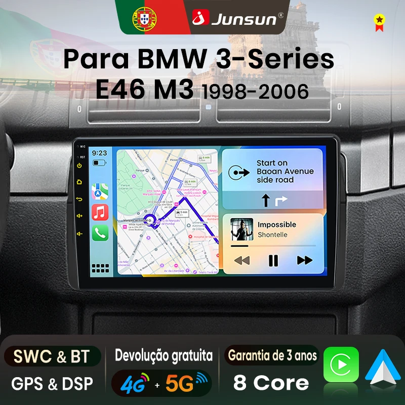 Junsun Kabelloses CarPlay Android Auto Autoradio für BMW E46 M3 318/320/325/330/335 1998-2006 GPS-Navigation 2din Multimedia-Navi Stereoanlage