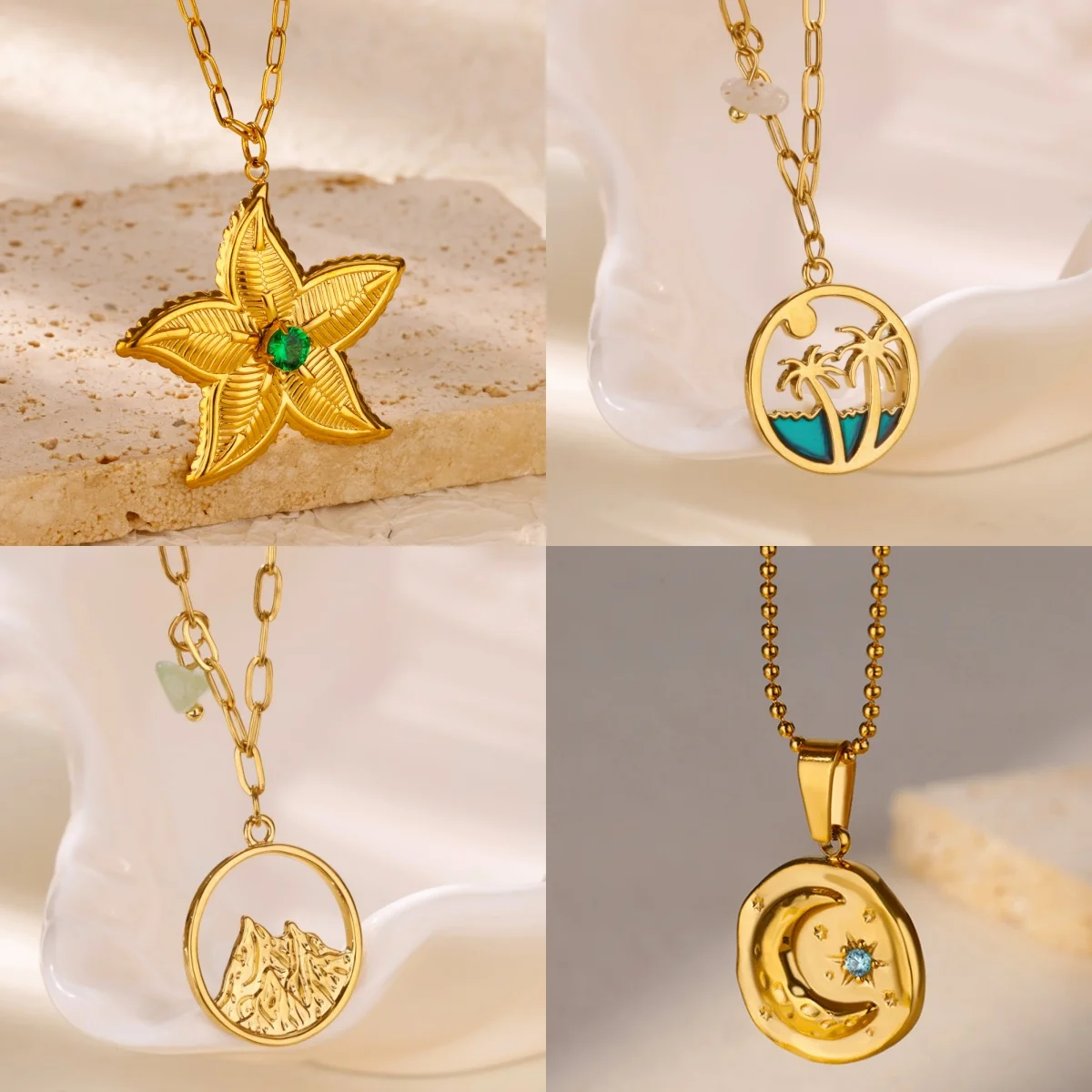 Delicate Ocean Damen-Anhänger-Halsketten, bunter Seestern, vergoldeter Edelstahl, Strand-Schmuck-Halskette, perfektes Geschenk Image