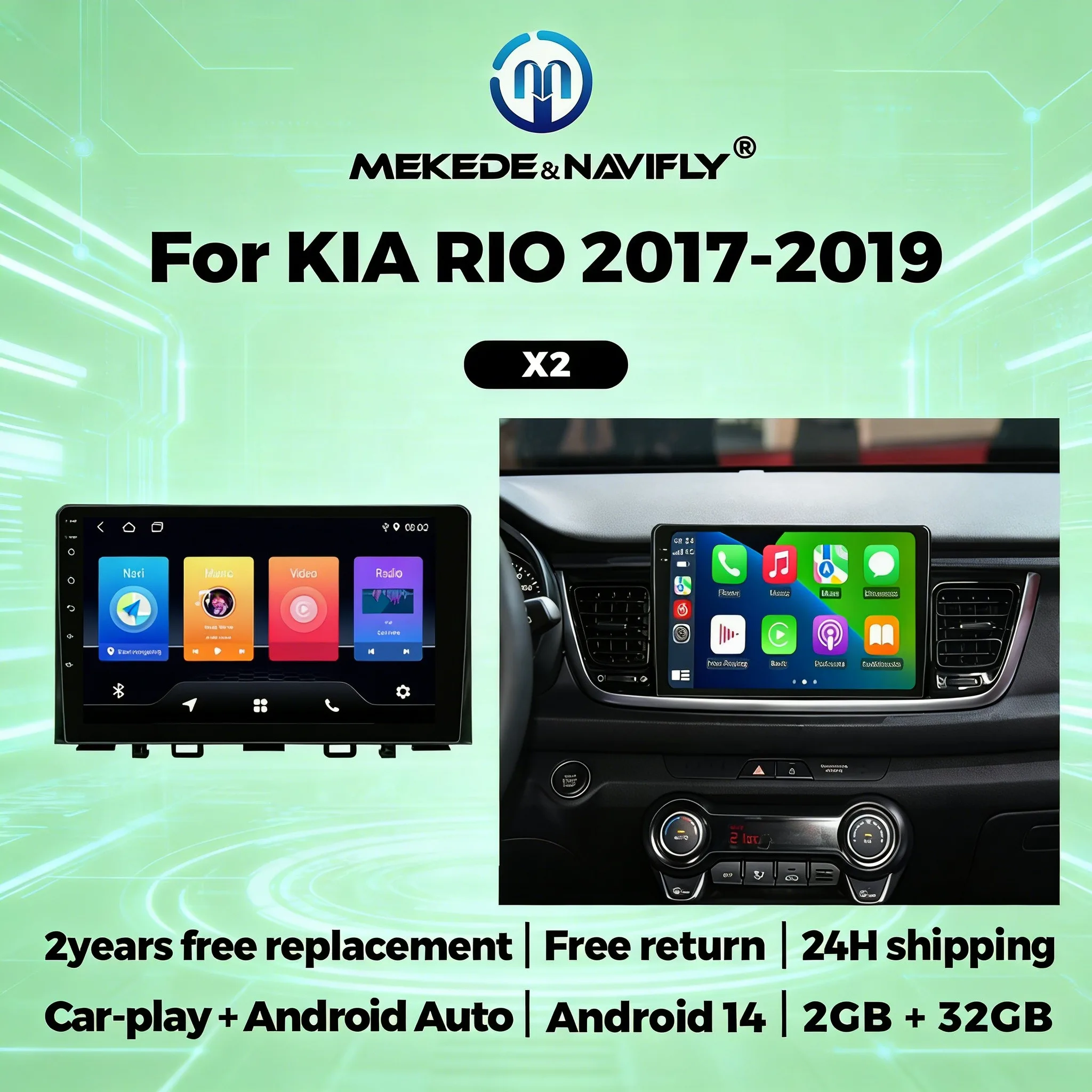 1 Din Car Play Android Auto für Kia RIO Stonic YB 2016-2022 Autoradio Stereo Multimedia Videoplayer GPS Navigation FM Autoradio Image