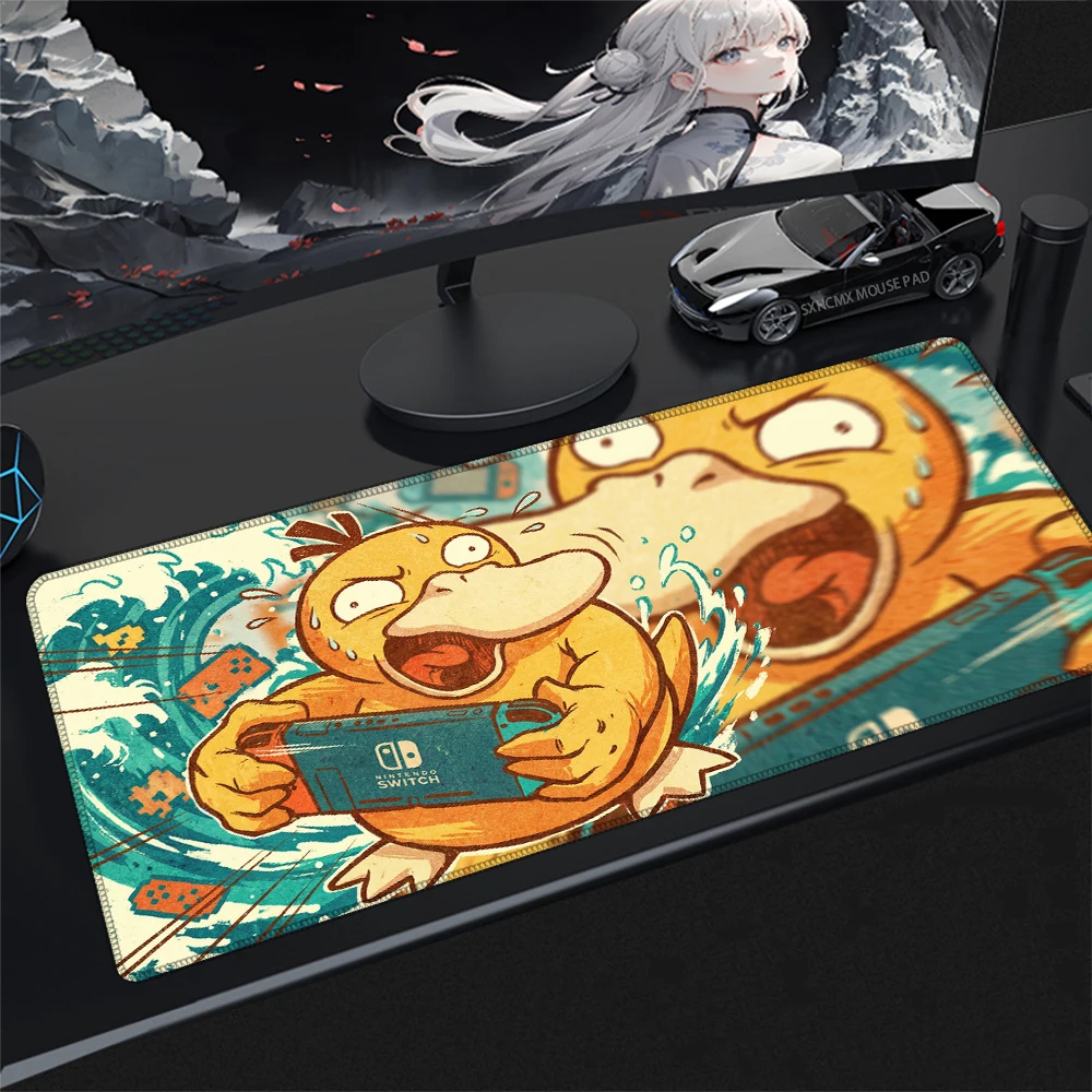 Pokemon Psyduck Niedliches Cartoon-Mauspad, großes Gaming-Mauspad, wasserdichte Schreibtischunterlage, Gummibasis, genähte Kante, Computer-Tastaturunterlage Image