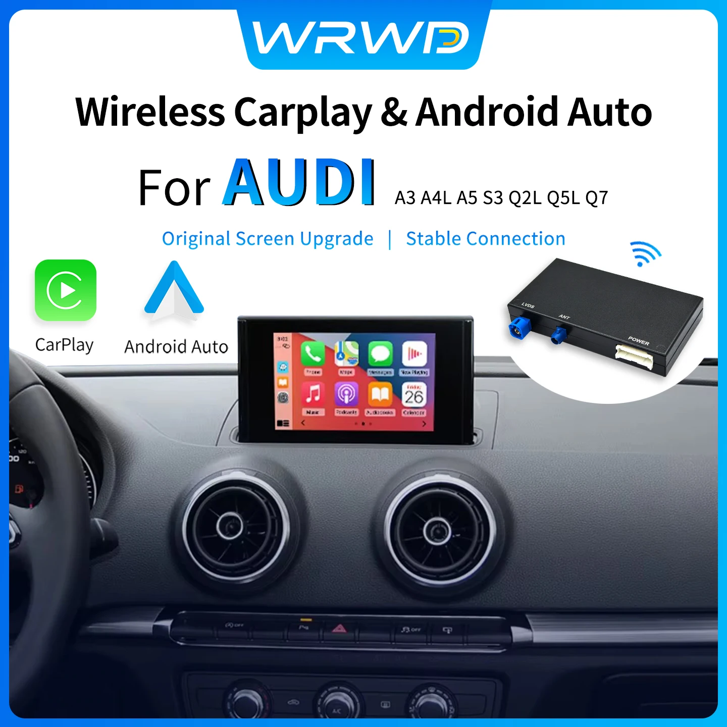 Kabelloses Carplay Android Auto Interface-Modul für Audi A3 A4 A5 Q2 Q5L Q7 2013-2018 mit Rückfahrkamera und Car Play Image