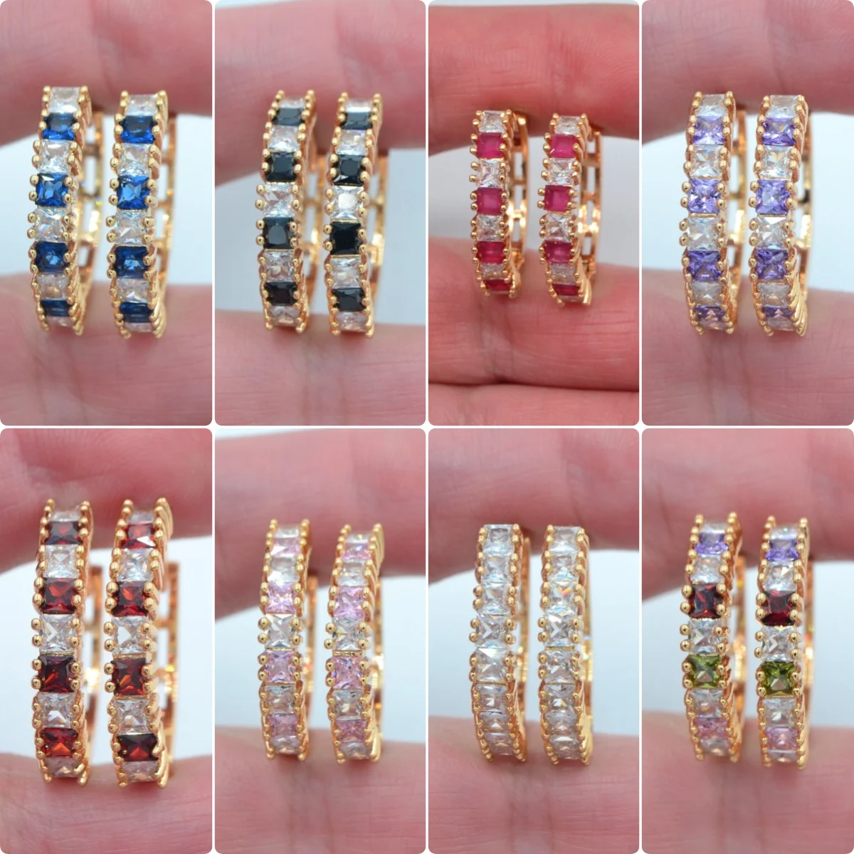 Luxuriöse, mit funkelndem synthetischem Zirkonia besetzte, vergoldete Creolen für Damen – Eleganter Modeschmuck für Bankette und Hochzeiten Image