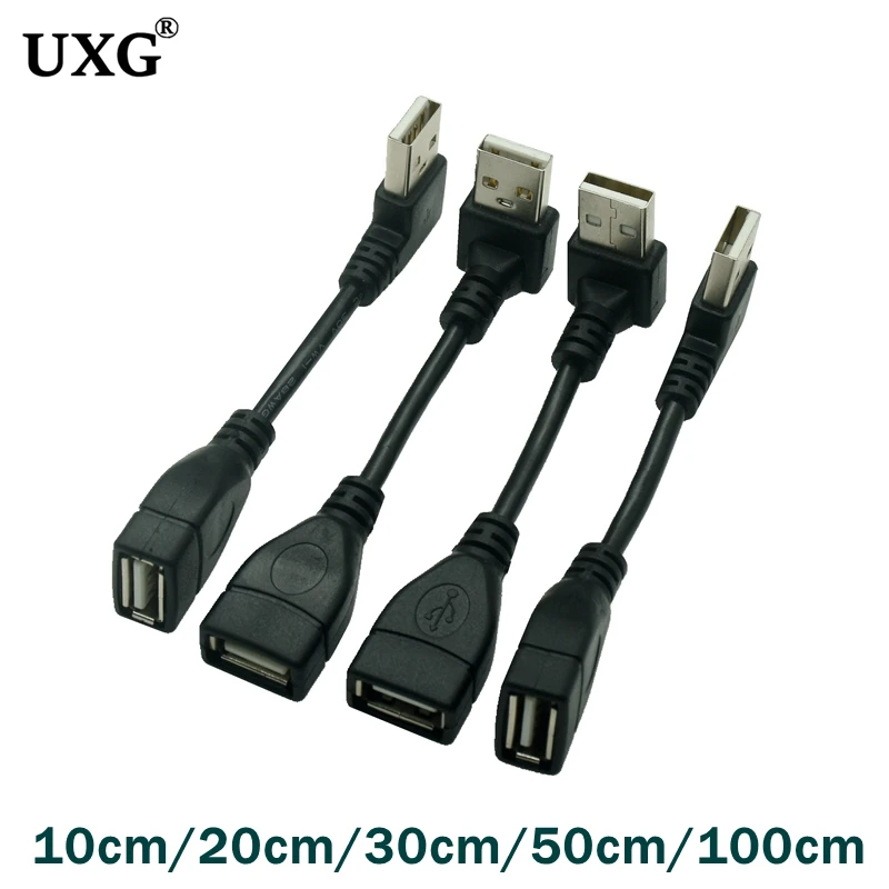 10cm 20cm 50CM USB 2,0 A Stecker auf Weibliche 90 Abgewinkelt Verlängerung Adapter kabel USB 2,0 männlich zu weiblich rechten/links/unten/up Schwarz kabel Image