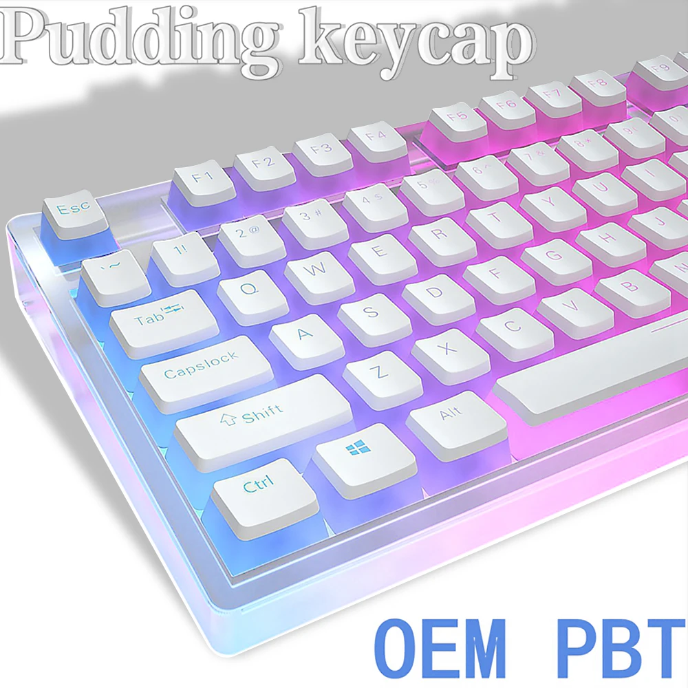 129 Tasten Tastatur-Keycaps OEM-Profil PBT-Material Tastenkappen für Mx Hot-Swap Mechanische Tastaturen Transparente Pudding-Keycaps Image