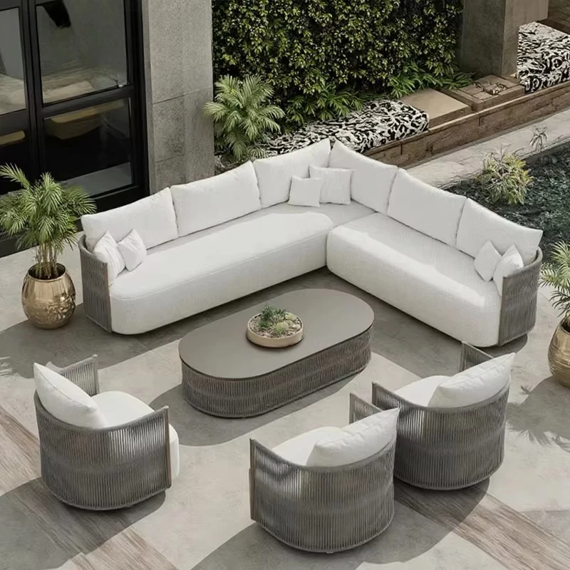 Gartenmöbel-Set für Hotels, Terrassenmöbel-Set, L-förmiges Sofa, Terrassenmöbel für Ferienhäuser, Aluminium-Outdoor-Seilsofa