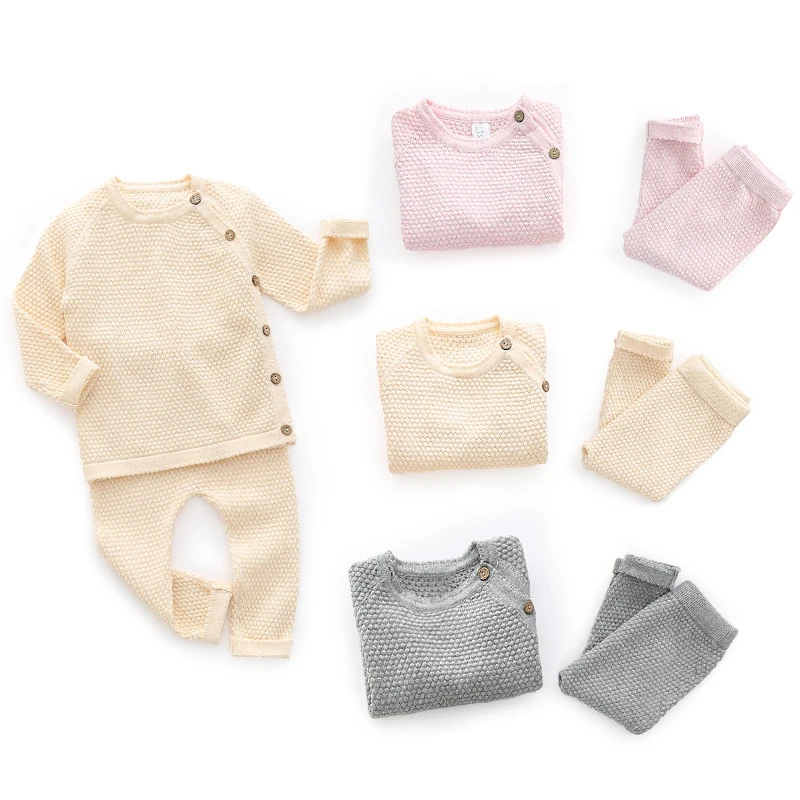 Herbst Winter Baby Mädchen Feste Kleidung Neugeborenen Baby Jungen Kleidung Anzug Infant Pullover Pyjamas Set Kinder Warme 0 bis 3 jahre Alt Image