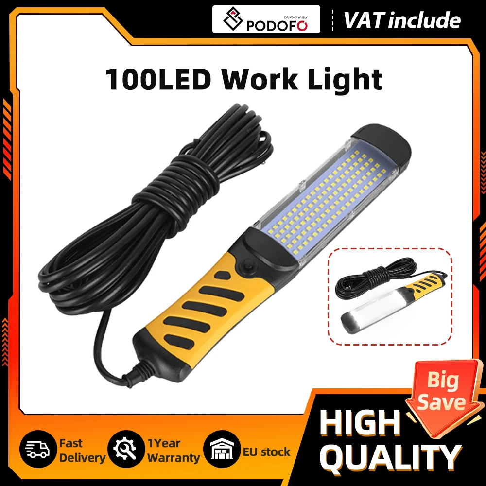 Podofo LED-Arbeitsleuchte mit Magnetfuß Flutlicht-Taschenlampe Campinglampe Bauleuchte für Autoreparatur Haushalt Garage Außeneinsatz