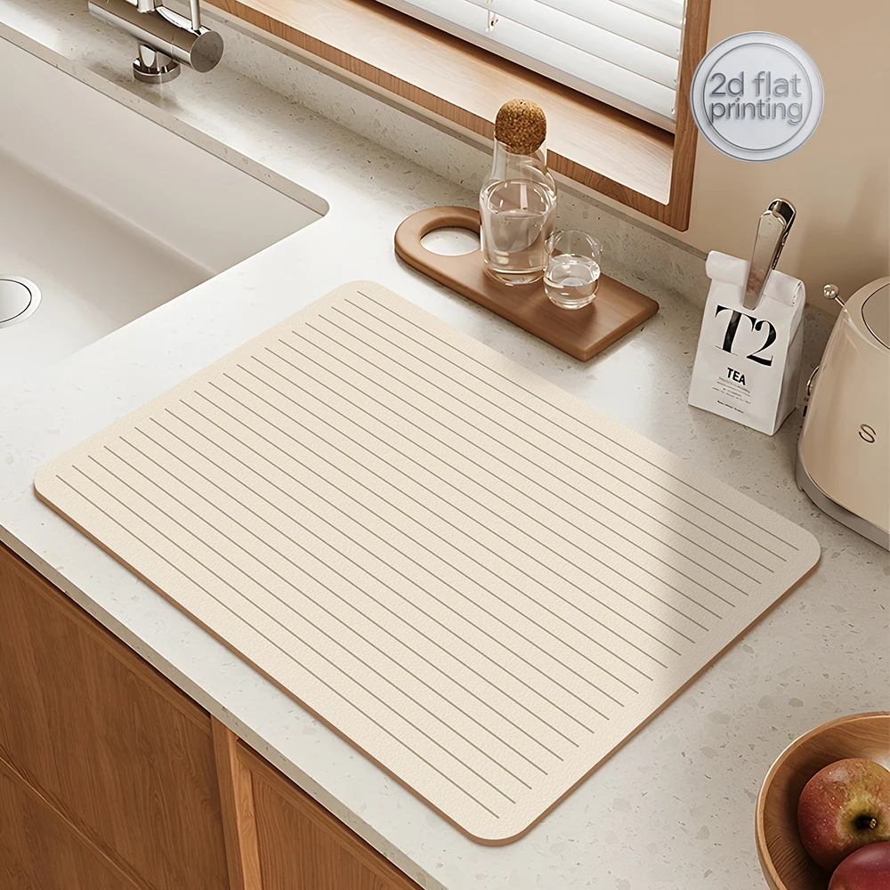 Superabsorbierende Matte Geschirr-Trockenmatte Hitzebeständige Kaffeematte Rutschfeste Diatomeenerde-Küchenmatte Image