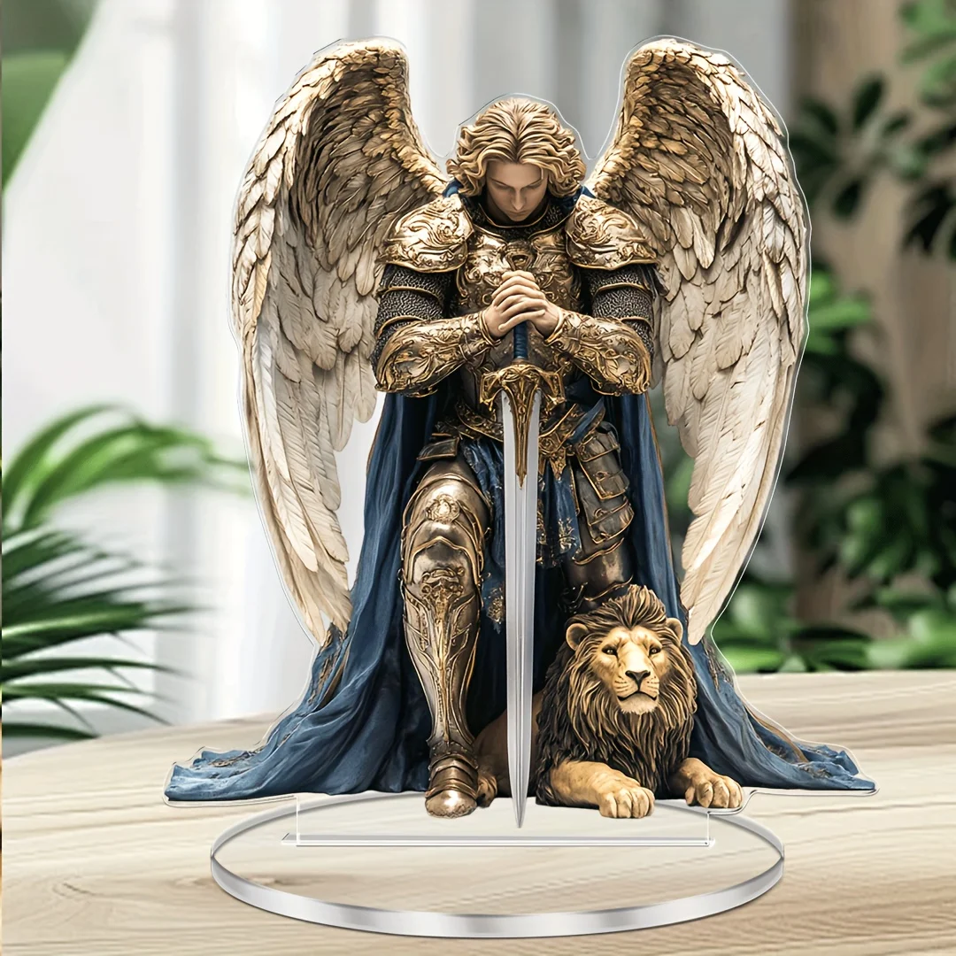 1 Stück Heiliger Erzengel Michael Desktop-Dekoration, geeignet für Zuhause, Büro und Außenräume – perfektes Vatertagsgeschenk Image