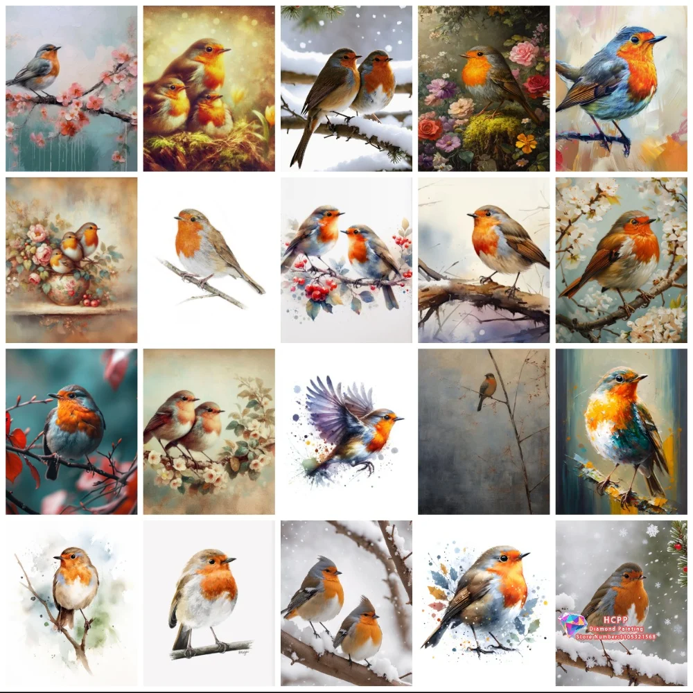 Robin-Vogel, süßer Robin-Cartoon-Vogel, Diamant-Malerei-Set, 5D-Diamant-Stickerei, Kreuzstich, handgefertigtes Geschenk, Kunsthandwerk, Dekoration Image