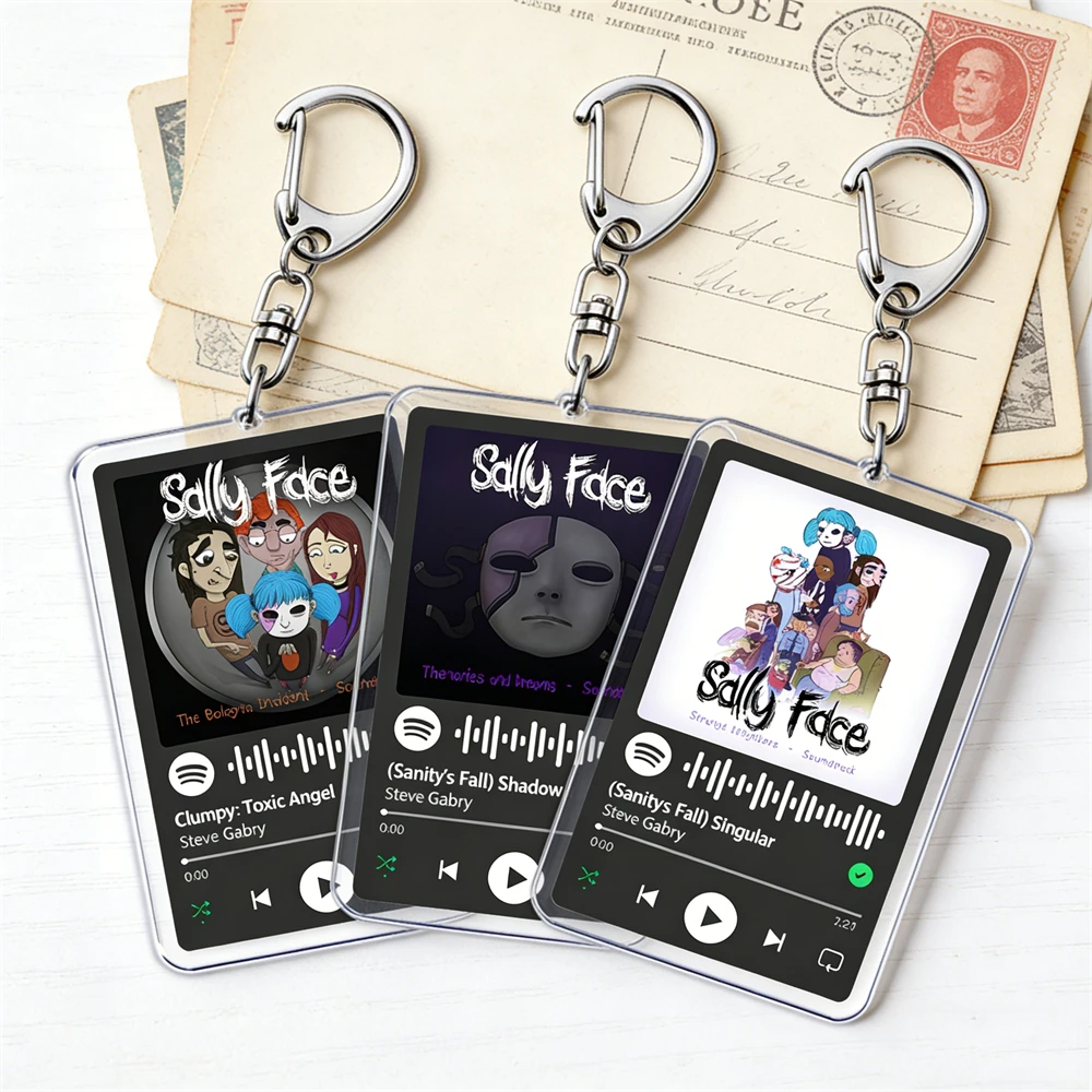 Indie Game Music Steve Gabry Schlüsselanhänger für Damen, Accessoires, Tasche, Larry, Sally, Sal Fisher, Gesichtsschlüsselanhänger, Schmuck, Fans, Freunde, Geschenke Image