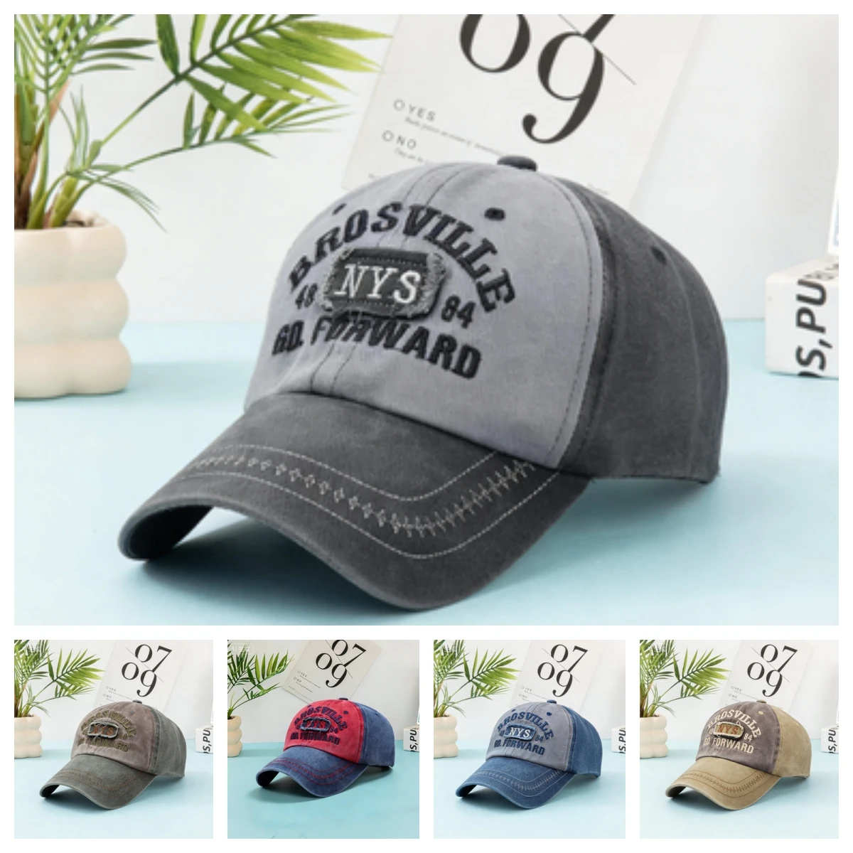 Vintage Gewaschene Baumwoll-Baseballkappe für Herren und Damen - Bestickte "BROSVILLE NYS" Verstellbare Trucker-Mütze für Outdoor und Freizeit Image