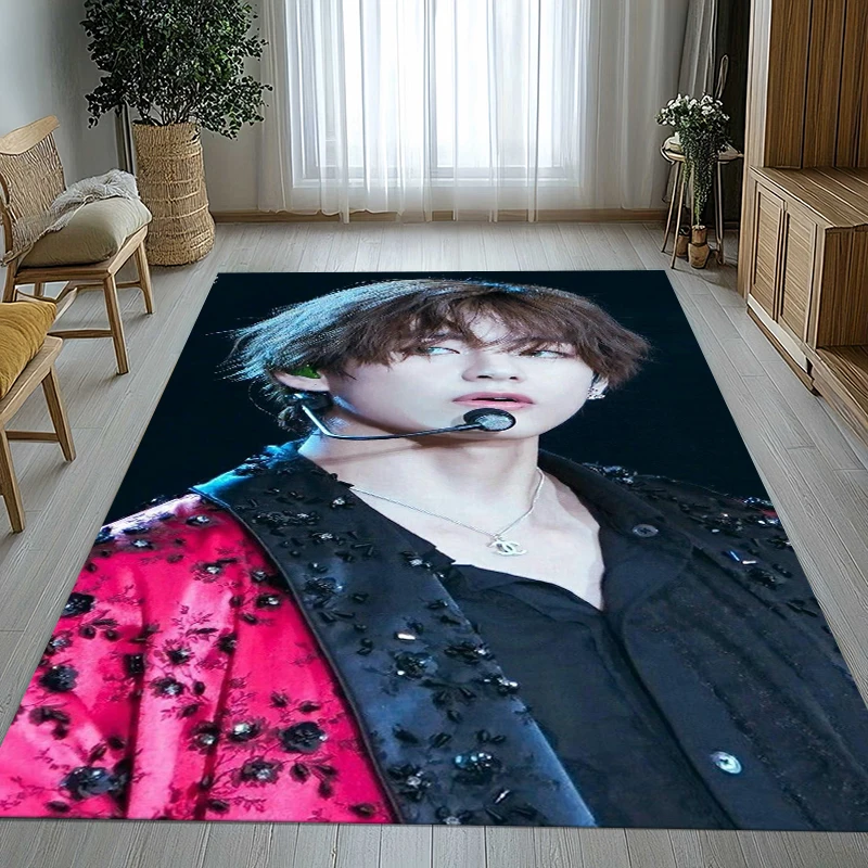 Kim Tae Hyung V Kpop B-BTS Wohnzimmer Rutschfester Teppich Weicher Teppich für Schlafzimmer Kinderzimmer Sofa, Wohndekor Fußmatte Geschenk Image
