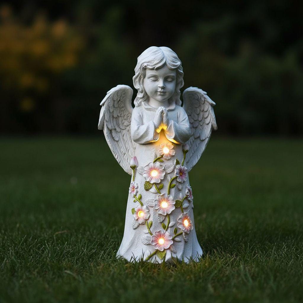 Statua da giardino a forma di angelo solare / Decorazione da esterno a forma di angelo in preghiera / Regalo commemorativo per la perdita di una perso