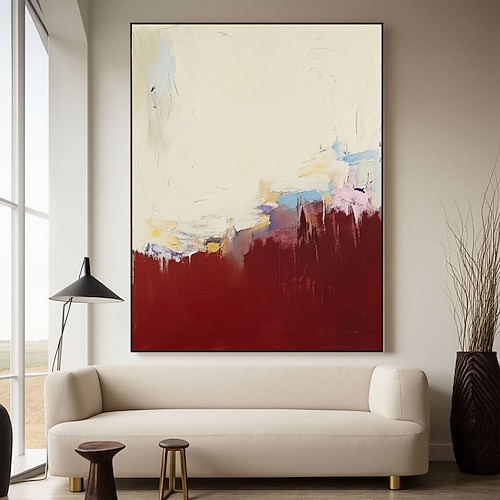 Handgemaltes abstraktes Original-Acrylgemälde in Impasto-Technik auf Leinwand, rot-beige Leinwandbilder, extra große Wanddekoration fürs Wohnzimmer Image