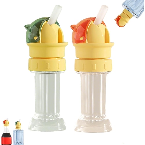 2 Stück Trinkflaschen-Aufsätze mit Strohhalm, Strohhalmkopf für Wasserflaschen, universell passend für Säfte Wasserflaschen mit auslaufsicherem Klappdeckel für Kleinkinder Kinder Image