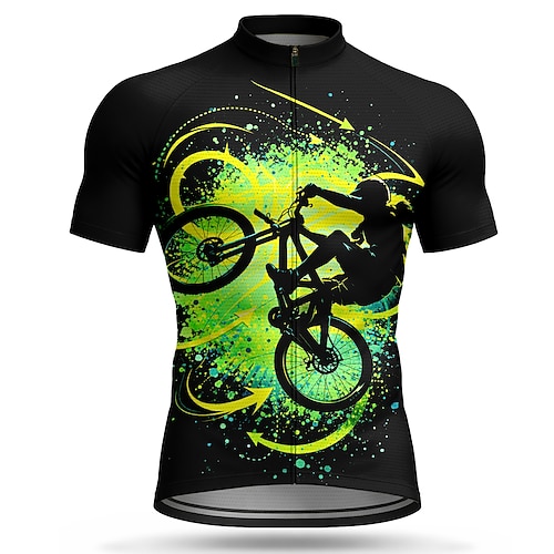 Herren Radtrikot Abstrakt Fahhrad Kurzarm Fahhrad Trikot Oberteil mit 3 Gesäßtaschen UV-beständig Schnelltrocknend Mit Taschen Frontreißverschluss Sport Blau Orange Grün Bekleidung Image