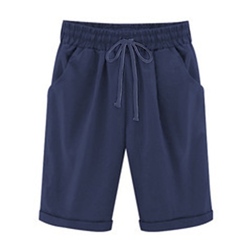 Lounge-Shorts für Damen, einfarbig, elastischer Bund mit Kordelzug, schlicht, lässig, bequem, für zu Hause, täglicher Urlaub, atmungsaktive Fünf-Punkt-Hose mit Tasche Image