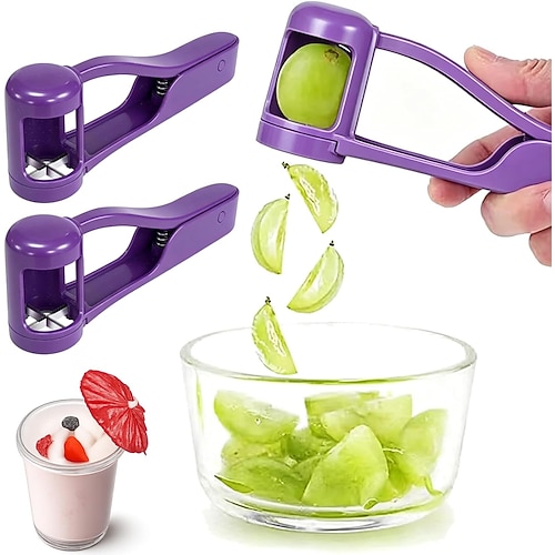 2-teiliger Trauben- und Tomatenschneider, Traubenschneider, Kirschtomatenschneider, Obstschneider für die Küche, kleiner handlicher Obstschneider, für Kirschtomaten, ideal für Trauben und kleines Obst Image
