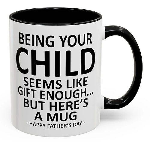 Lustige Geschenktasse für Papa – Kindsein ist Geschenk genug – witziges Vatertagsgeschenk, Kaffeetasse mit Akzent, Geburtstagsgeschenk für Papa, Keramiktasse für Kaffee, Tee, heiße Schokolade, Image