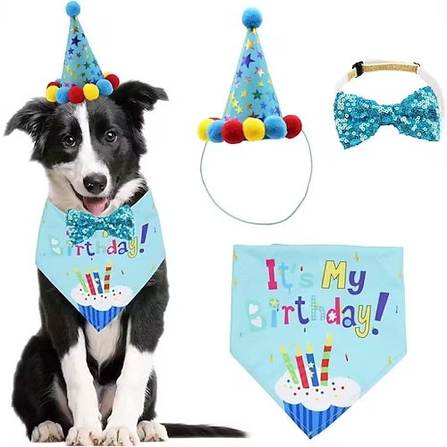 Hundegeburtstags-Bandana-Set mit niedlichem Hundegeburtstagshut und Fliege, zur Dekoration für Katzen und Hunde Image