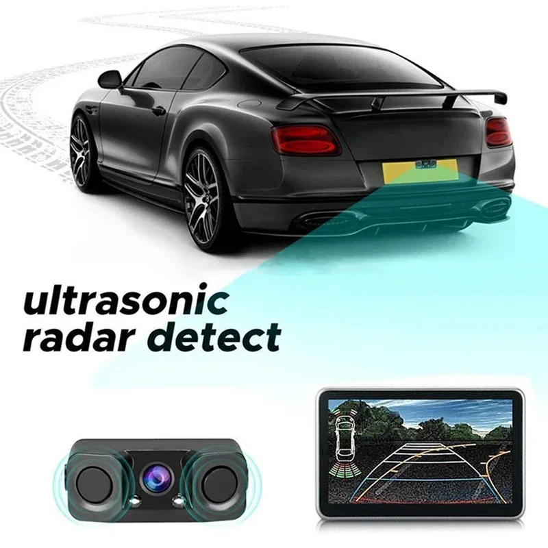 Queender 3-in-1-Radar-Parksensor-Kit, sichtbares Parktronic-LED-Anzeigesystem, Rückfahrkamera, Alarm, Rückfahrradar Image