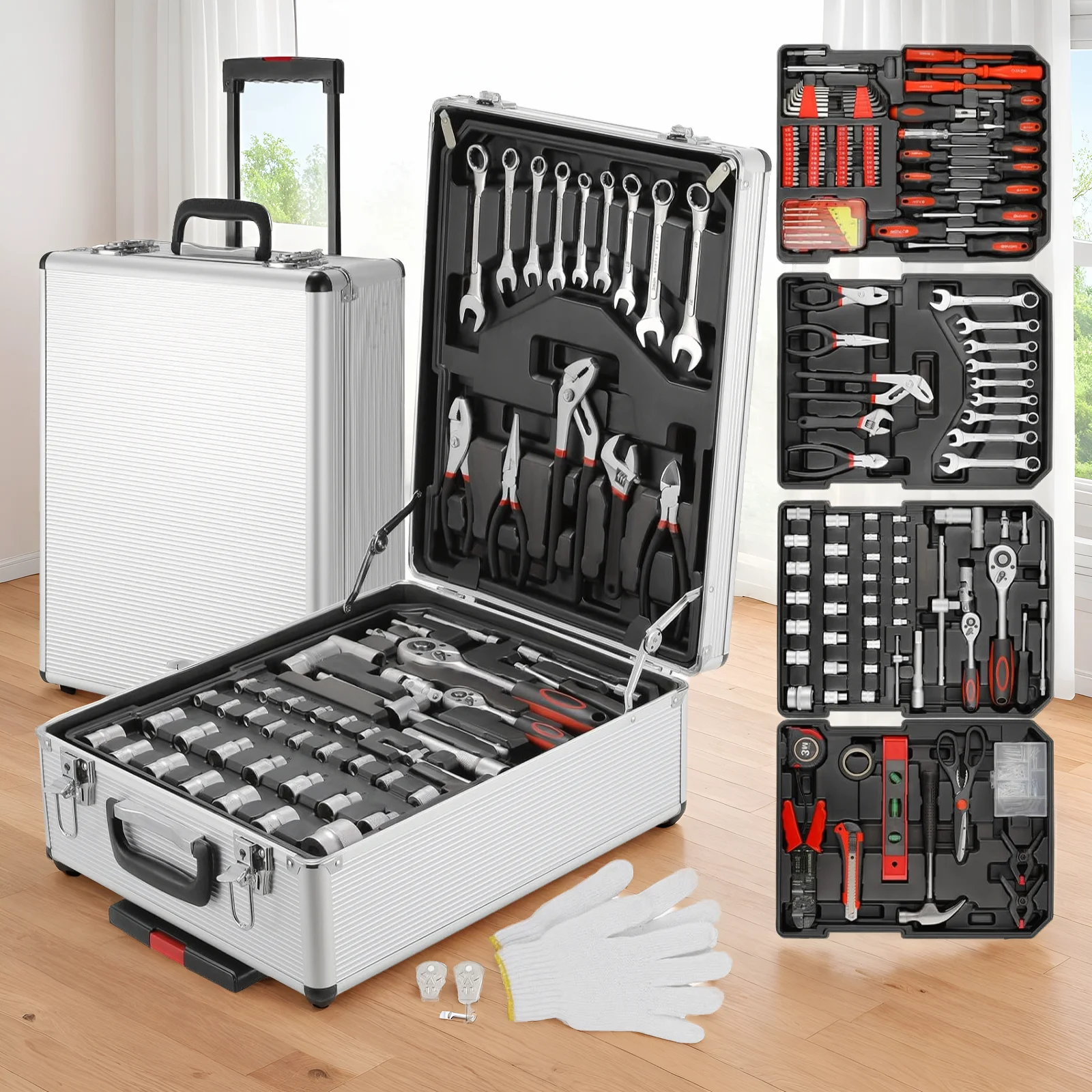 Kit d'outils de 799 pièces, chariot à outils, boîte à outils pour mécaniciens, boîte à outils pour réparations à domicile, ensemble de bricolage portable