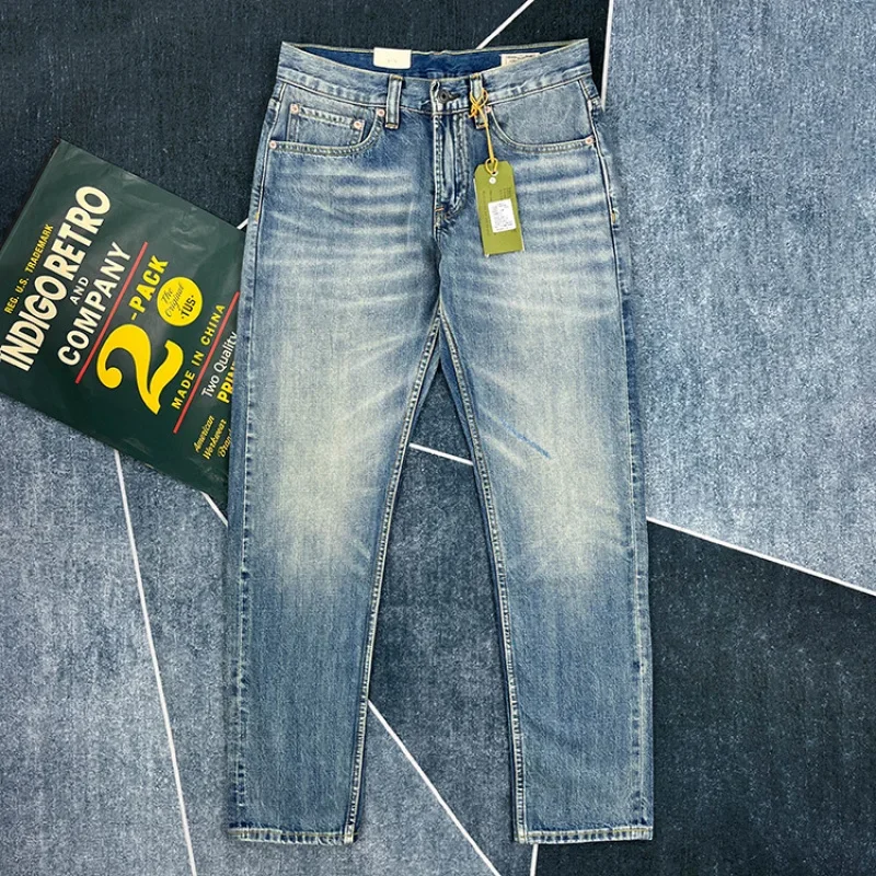 Hochwertige, 100 % Baumwolle, rote Selvedege-Denim-Jeans für Herren, Frühling und Sommer, dünne Slim-Fit-konische Hose, Vintage-Stil, schwere Wäsche
