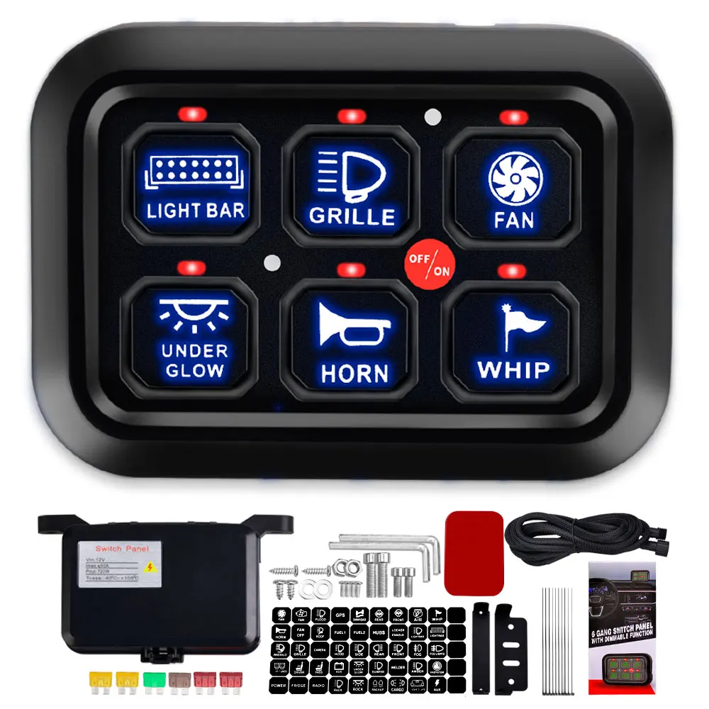 6-faches Schalttafel, universelle Schaltkreis-Steuerrelaissystembox mit automatisch dimmbarem Ein-Aus-LED-Schalter, Pod, Touch-Schaltkasten f Image