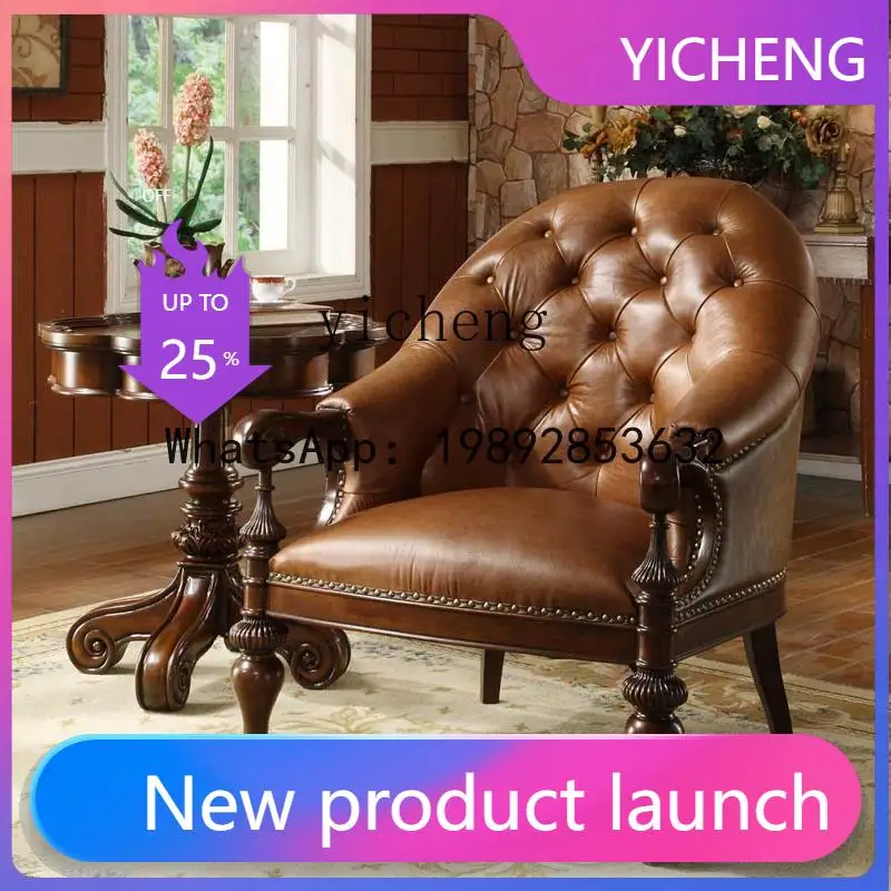 H5 Retro-Sofastuhl aus massivem Holz, Wohnzimmer, lässiger, leichter Luxus-Ledersessel