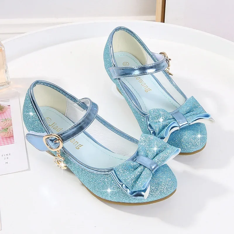 Chaussures de danse latine à talons hauts pour enfants, sandales papillon biscuits pour filles, chaussures de princesse pour enfants, cuir pailmétrage, robe de soirée, mariage