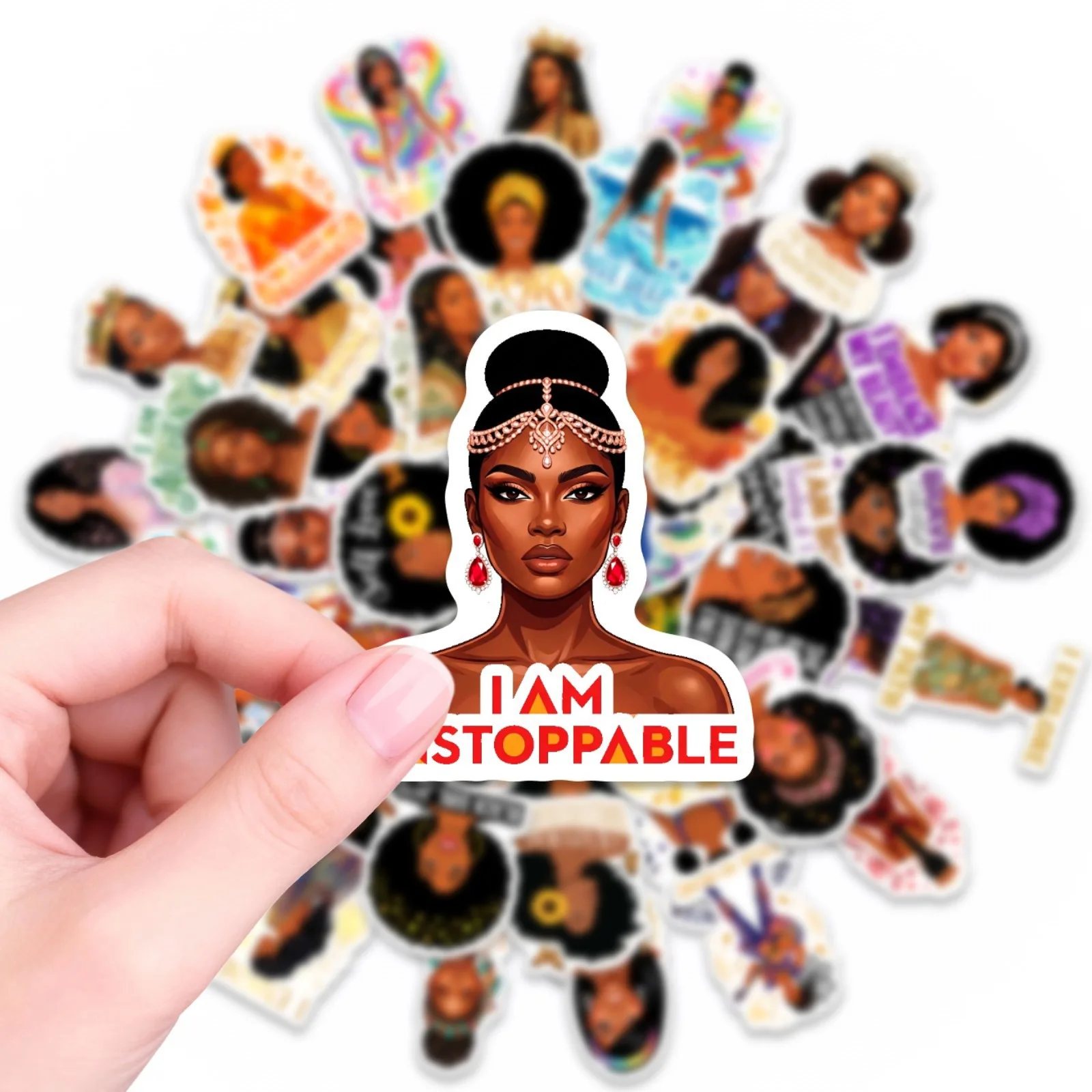 50 Stück Inspirierende Pop-Aufkleber mit Dunkelhäutigen Mädchen, Melanin-Sticker für DIY, Handy, Laptop, Gepäck, Skateboard, Graffiti, Spaß für Kinderspielzeug Image