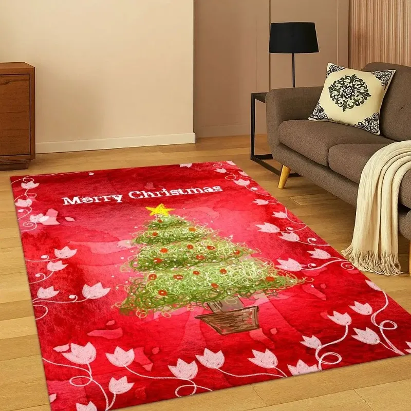 Frohe Weihnachten Baum Teppiche Santa Claus Cartoon Gedruckt Teppich Teppich Wohnzimmer Schlafzimmer Küche Dekor Anti-rutsch Spiel Boden matte Image