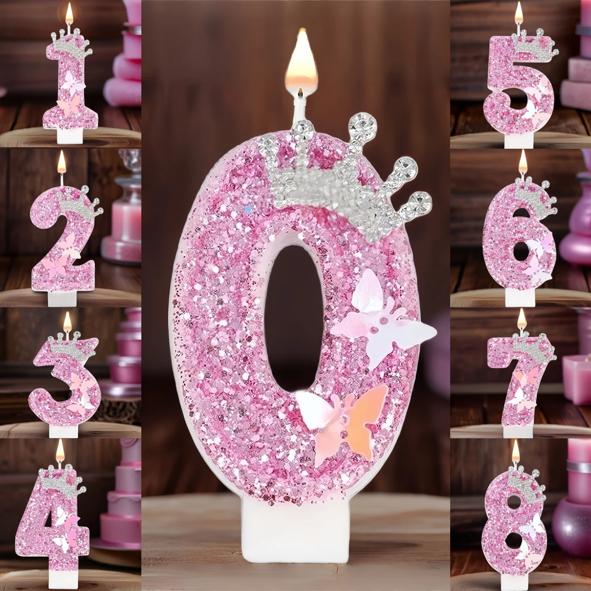 Rosa Kronen-Geburtstagskerzen für Geburtstagsfeiern, Jubiläen, Hochzeitsjubiläums-Dekoration Image