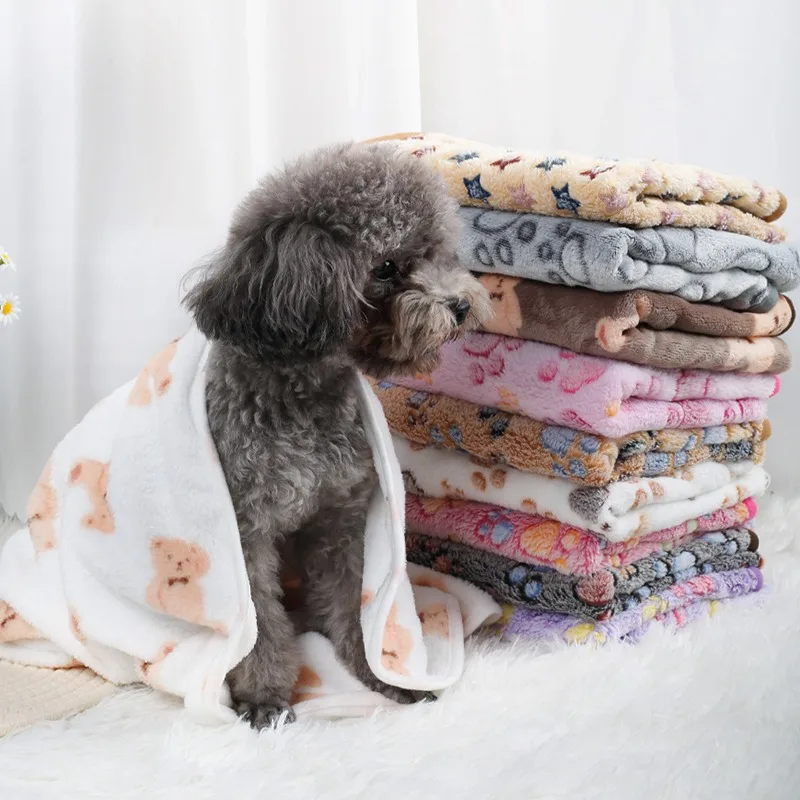 Weiche Flauschige Hochwertige Haustierdecke Flanell Hundeschlafdecke Pfotenmuster Haustiermatte Warme Komfortable Decke für Katze Hund Image