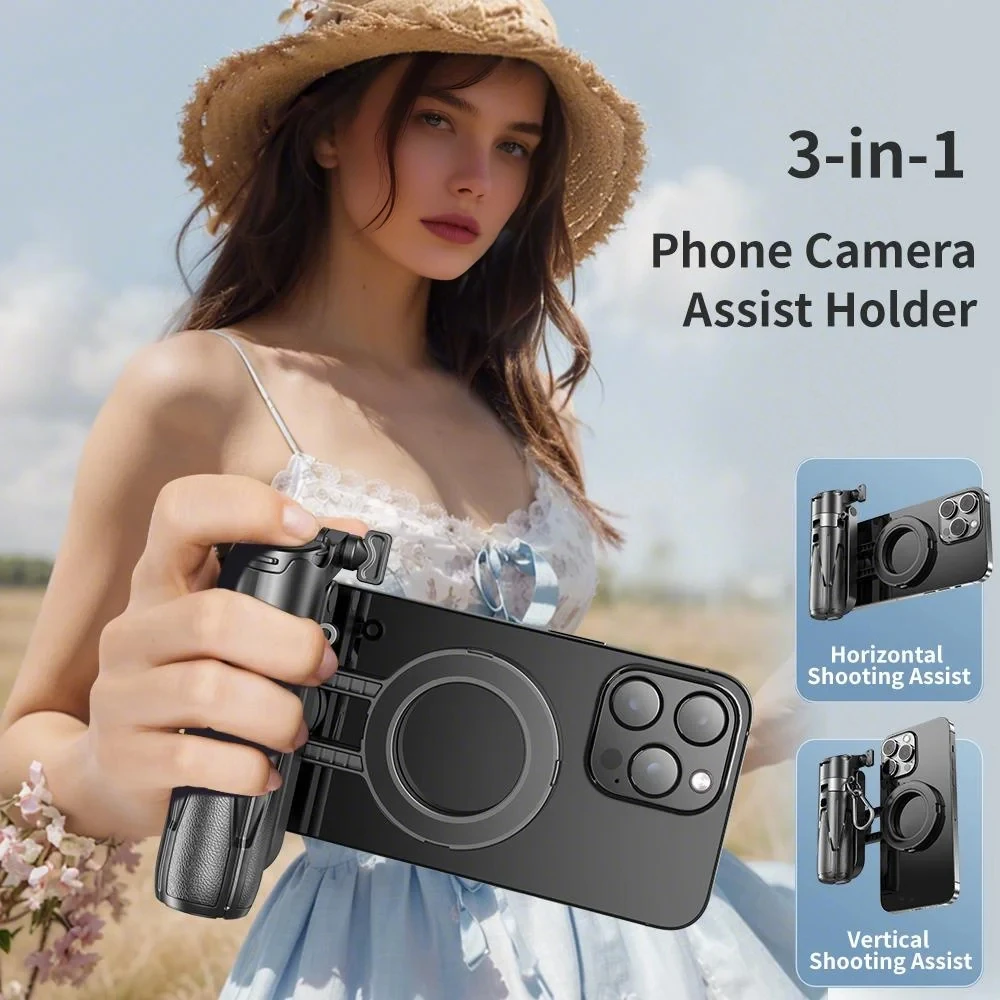 3-in-1 Selfie-Stick Stativ mit Kabelloser Fernbedienung, 54'' Ausziehbares Handy-Stativ mit Magnetischer Halterung, Faltbares Handy-Stativ Image