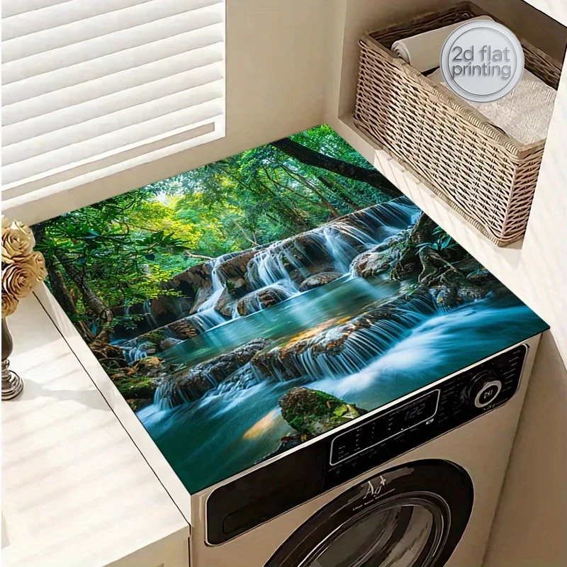1 Stück Abtropfmatte, 20 Zoll x 24 Zoll, 24 Zoll x 24 Zoll, schöne Wasserfall-Matte im Muster eines tropischen Waldes, Schutzmatte für Waschmaschine und Trockner, Waschen Image