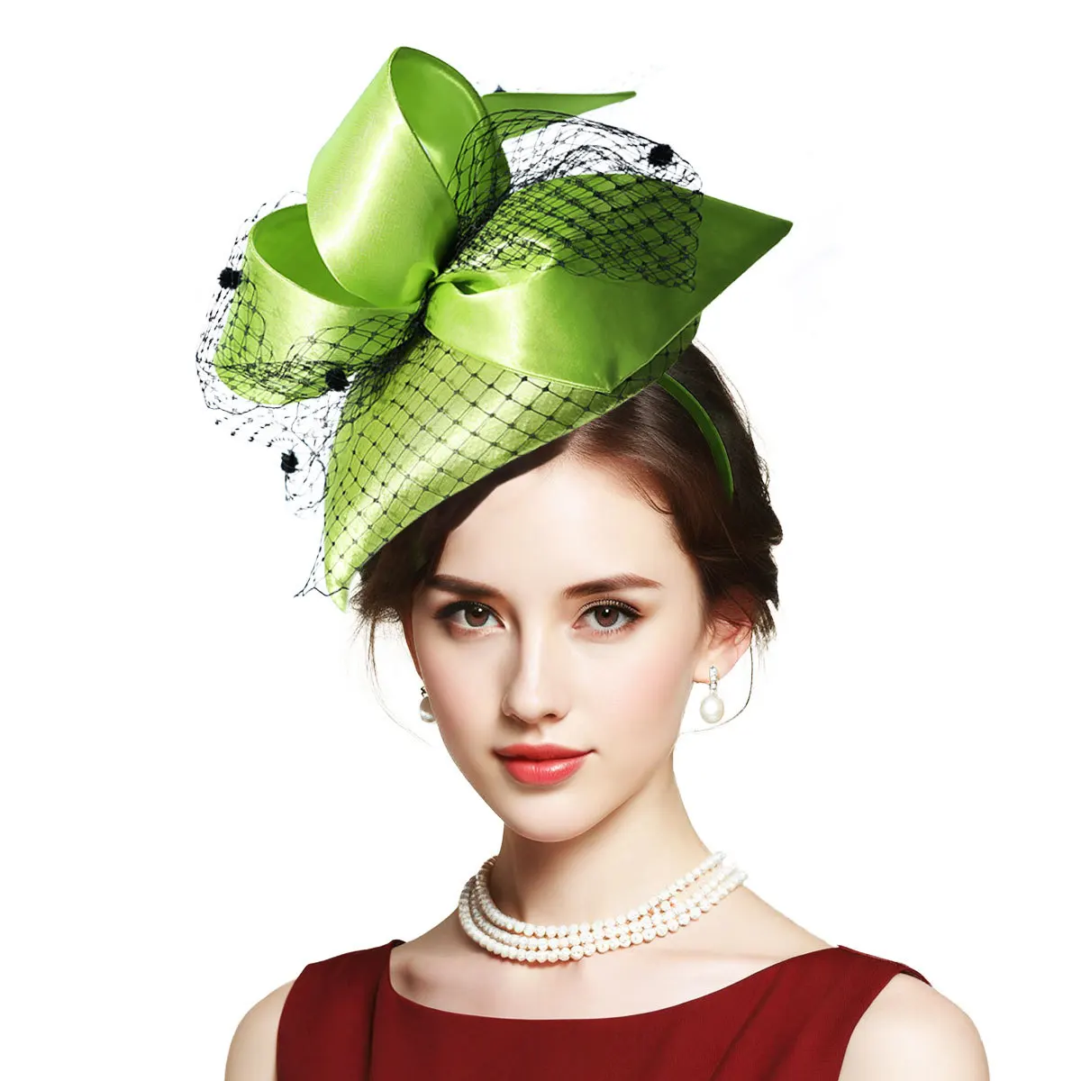 Luxus Grün Cocktail Tee Party Frauen Fascinator Hüte Stirnband Haar Zubehör Modische Elegante Mode Schleier Kappen Hutbänder
