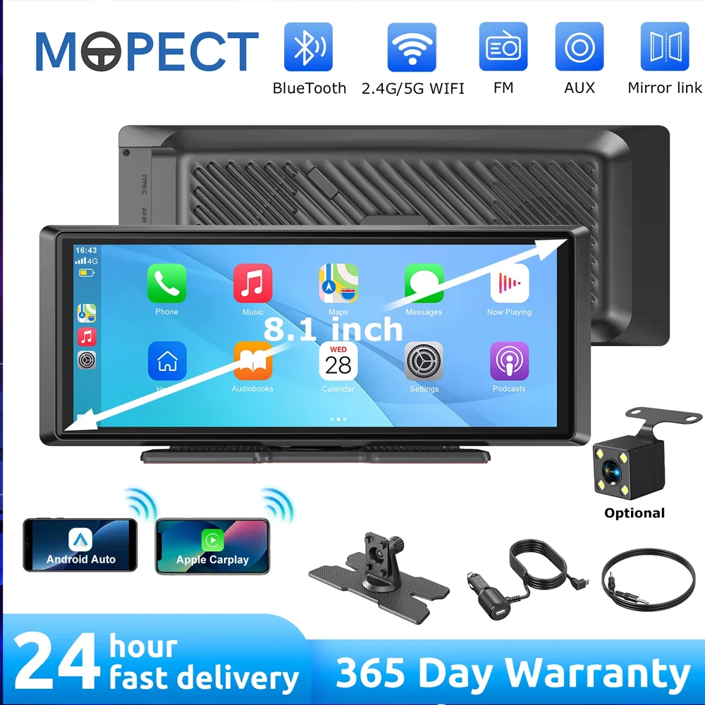 8,1 Zoll Tragbarer Kabelloser Carplay-Bildschirm HD-Rückfahrkamera Autoradio MP5 Multimedia-Videoplayer Android Auto Image