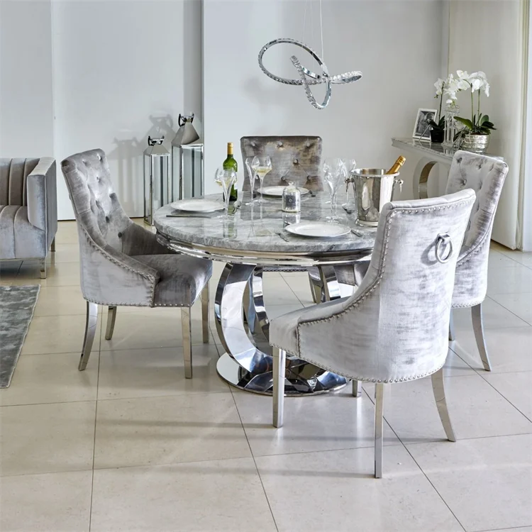 Luxuriöses Rundes Marmor-Esszimmer-Set mit 4 Stühlen