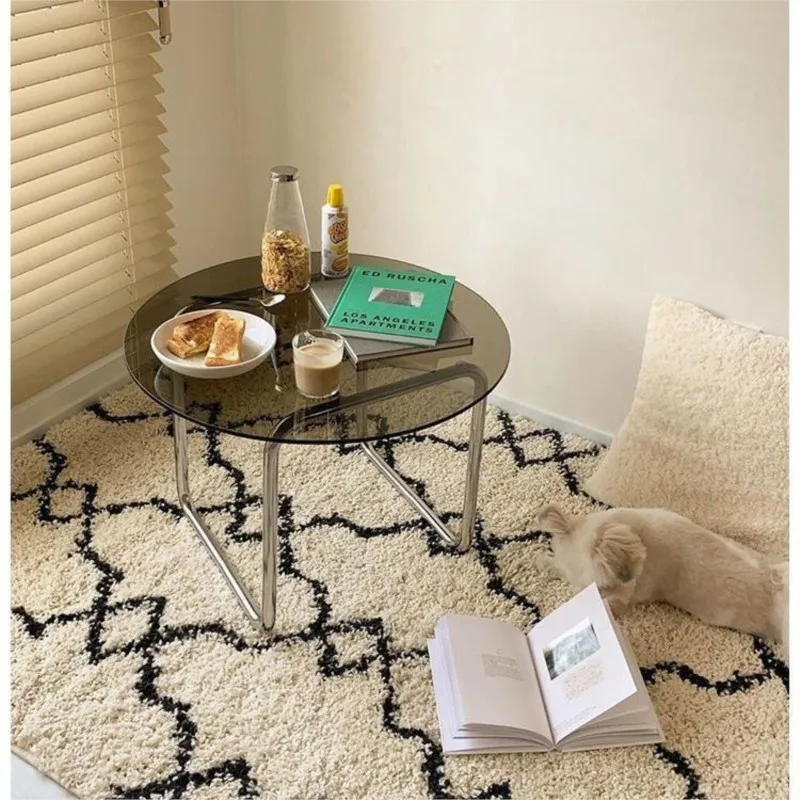 Runder Couchtisch aus gehärtetem Glas, Edelstahlhalterung mit rutschfester Fußmatte, Wohnzimmer-Sofa-Beistelltisch, kleiner runder Tisch