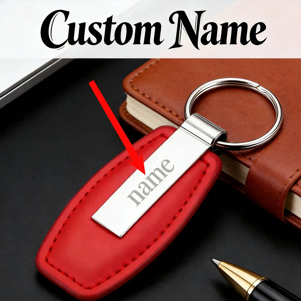 Personalisierter Schlüsselanhänger mit Logo und Namensgravur, Hardware-Zubehör für Auto und Motorrad, Schlüsselring mit Schnalle, Modischer Metall-Leder-Schlüsselanhänger als Geschenk Image