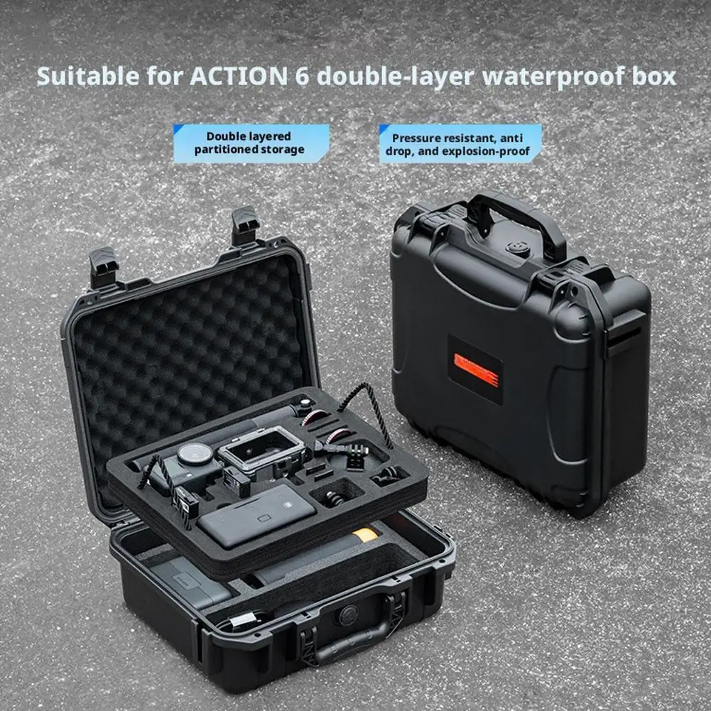 Custodia rigida a 2 strati per accessori per fotocamera DJI Osmo Action 6 Custodia da trasporto Scatola impermeabile Valigia da viaggio portatile