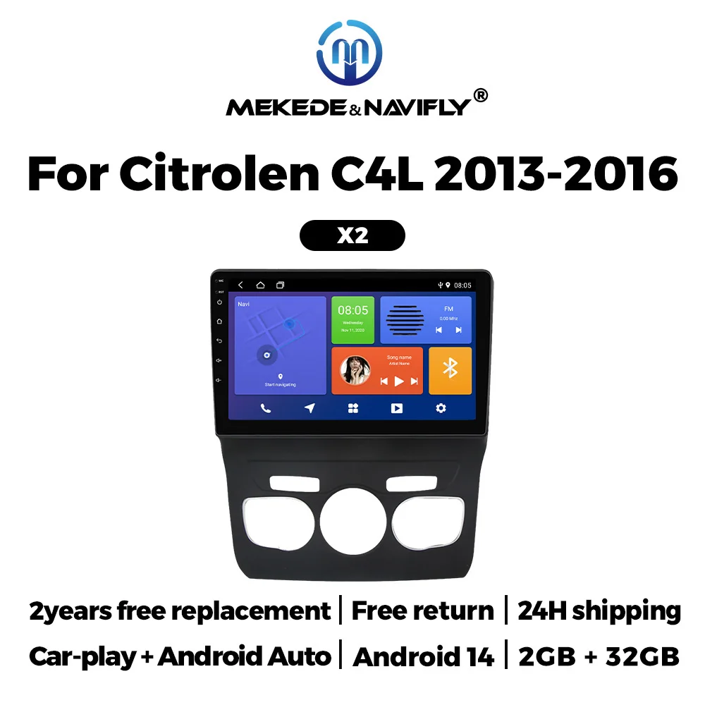 MEKEDE&NAVIFLY Android 14 2-Din-Autoradio für Citroen C4 C4L DS4 2012-2017 Carplay GPS Zentrales Multimedia-Smart-Auto-Audiosystem Image
