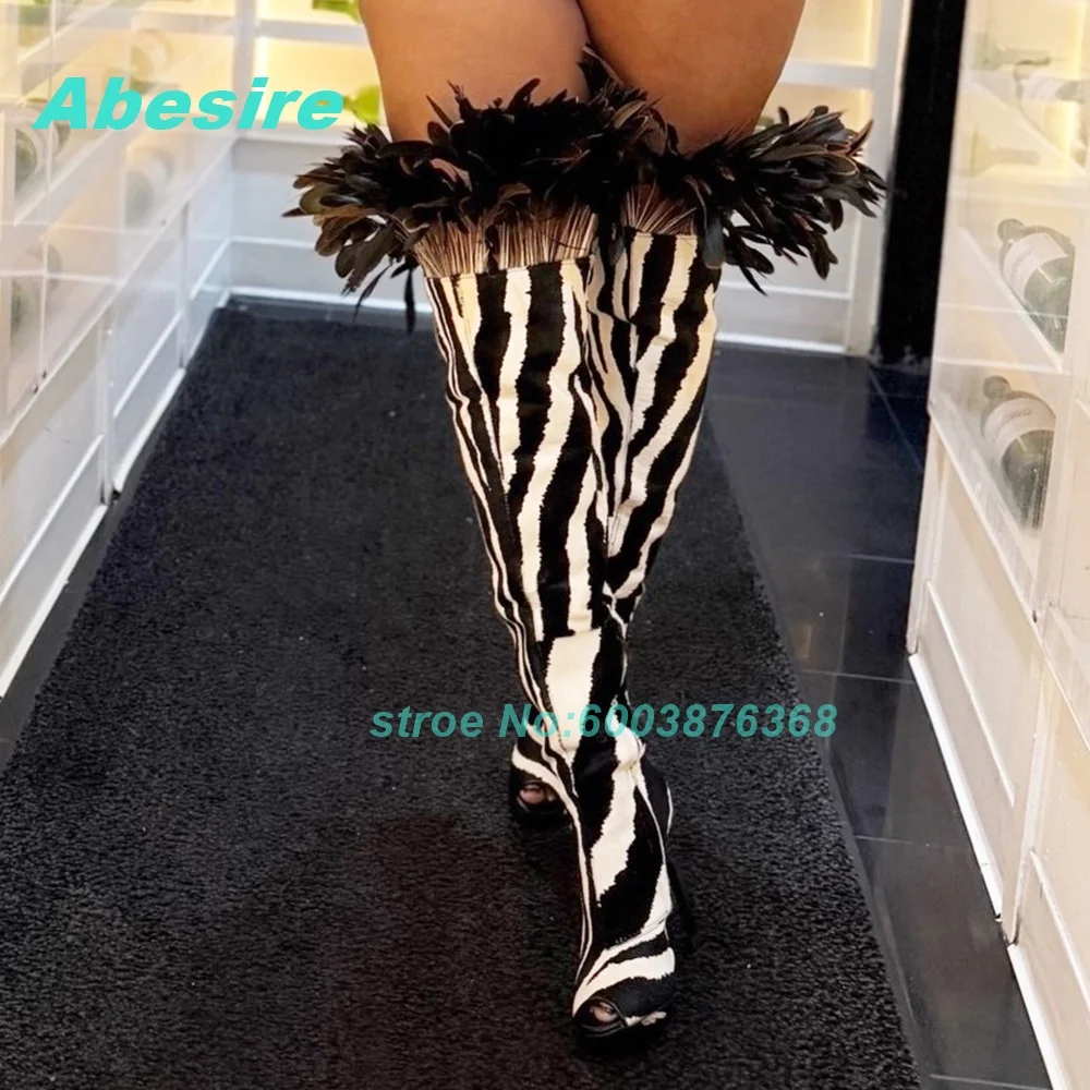 Federmuster-Patchwork-Stiefel in verschiedenen Farben, hohe Stiefel mit Peeptoe, dünne Absätze, plissierte Schuhe für Damen, Spicy Girls Y2K Fashion Schuhe, neu.