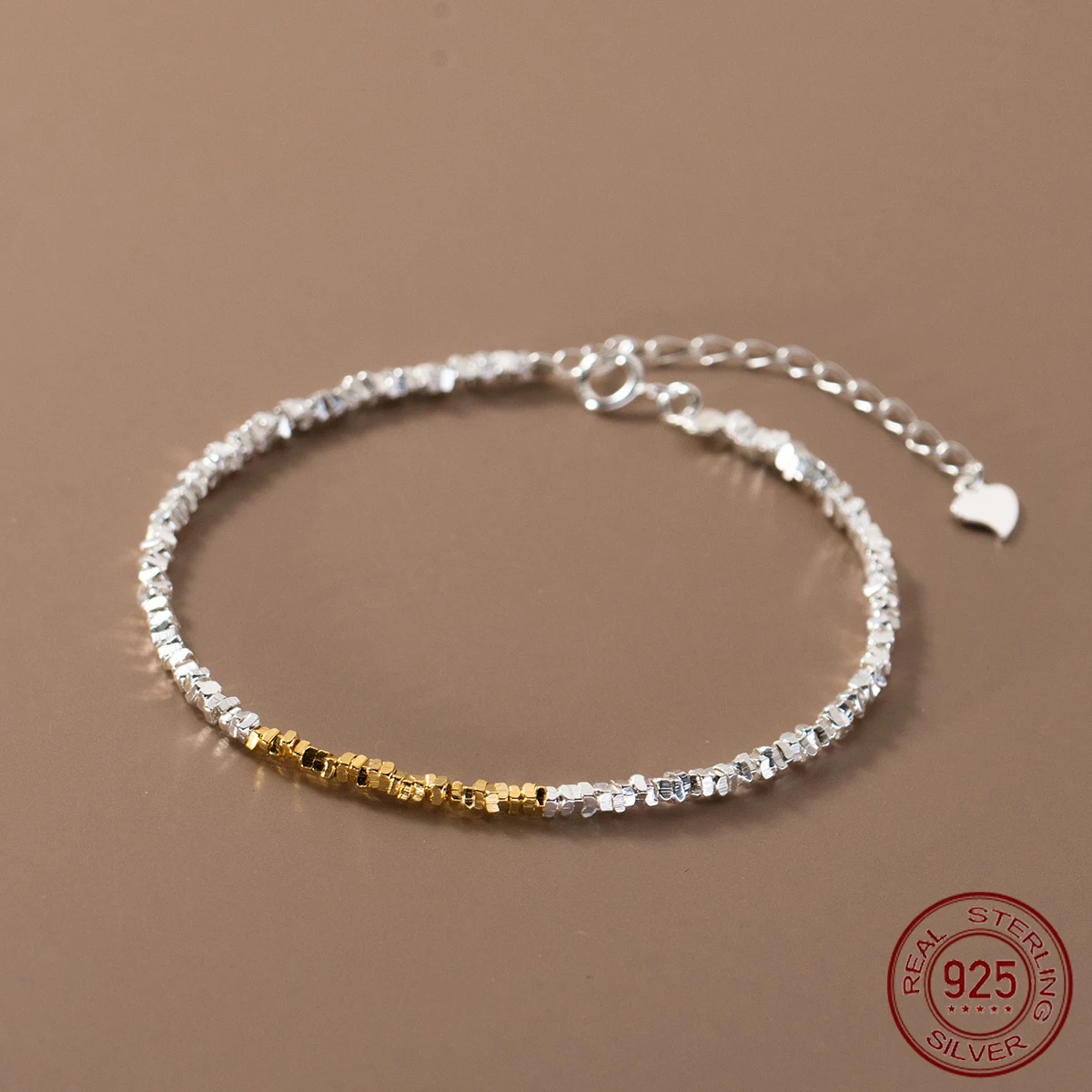 La Monada 15 + 4,5 cm einfache unregelmäßige Perlenarmbänder für Frauen Silber 925 Gold Design Sterling 925 Silber Damenarmband Image