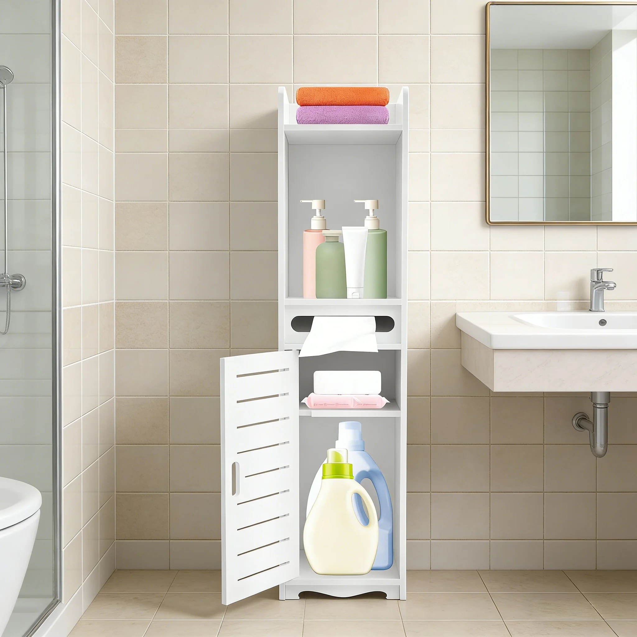 Badschrank Badschrank Toilettenpapierhalter Ständer Toilettenschrank Organizer Regal Einheit Eck Schmal Platzsparend Stehend Wasserfest Badezimmermöbel