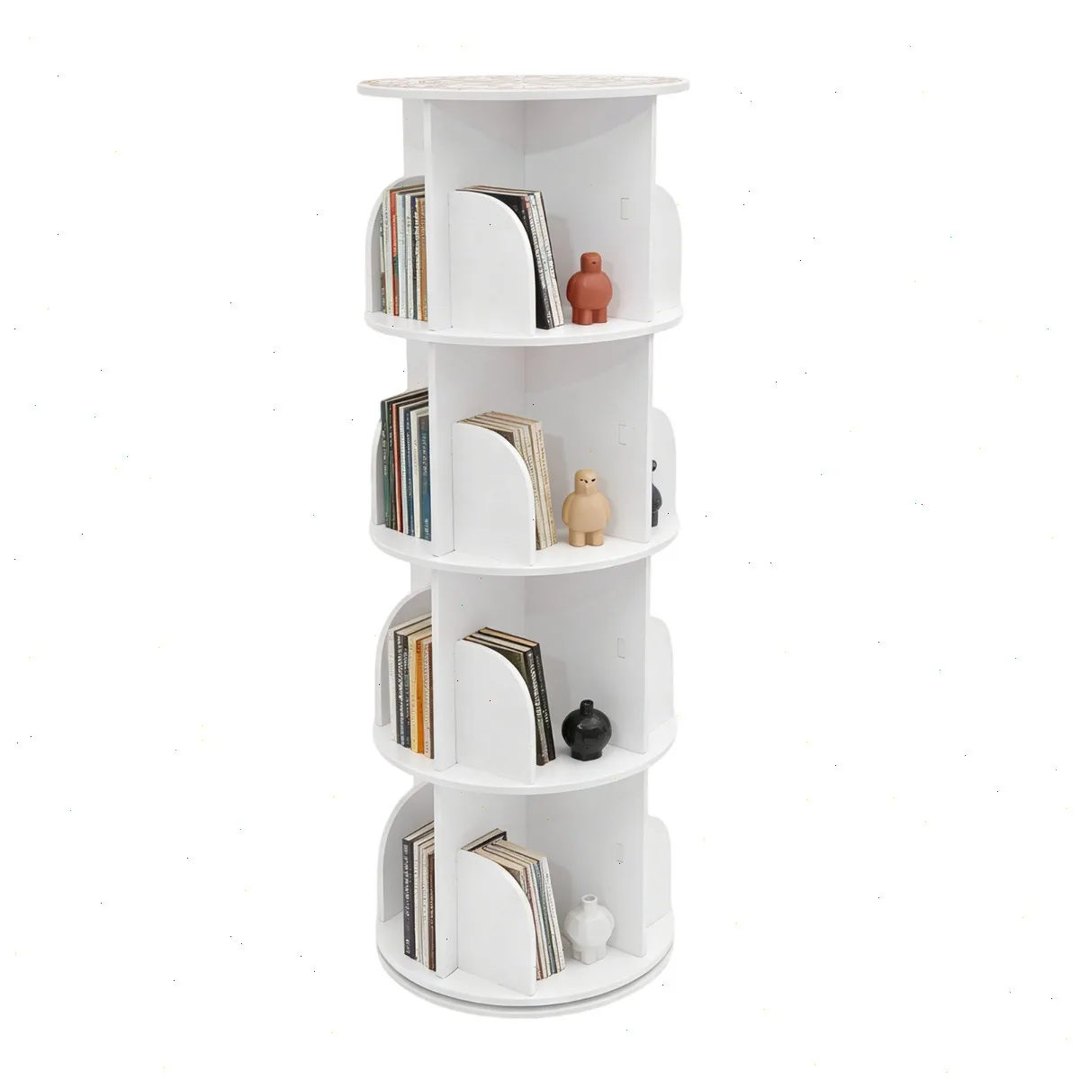  Kleines Bücherregal, 4-stufiges Drehbares Bücherregal mit 16 Fächern, PVC-Bücherregale für Wohnzimmer, Schlafzimmer, Büro, 100 kg Tragkraft Image