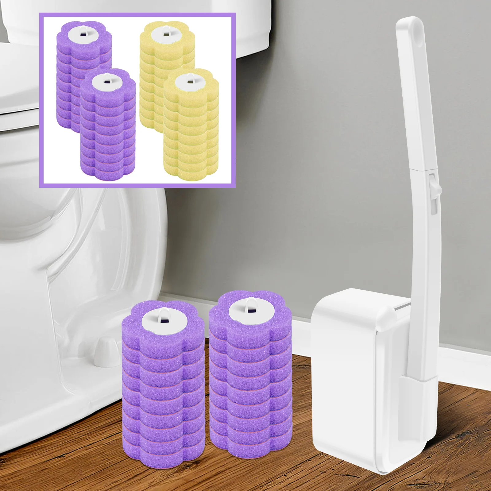 Einweg-Toilettenbürsten-Ersatzkopf Reinigungsset Komplettes Toilettenbürsten-Reinigungsset für die Badezimmerreinigung WC-Zubehör Image