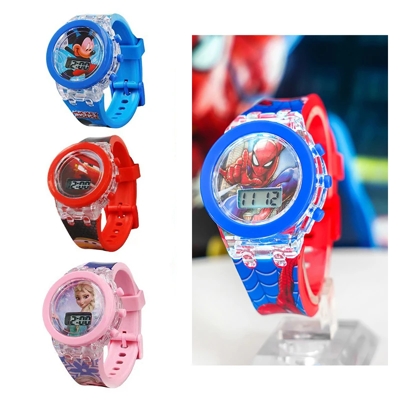 Flash Light Frozen Mickey Kinderuhren für Mädchen, Cartoon Schneewittchen Auto Kinderuhr Jungen Schüler Digitaluhr Geschenke